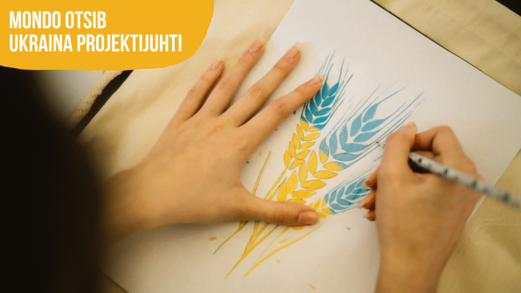 MTÜ tööpakkumine Eestis Ukraina projektijuhile, illustreeritud sinikollase viljapeaga.